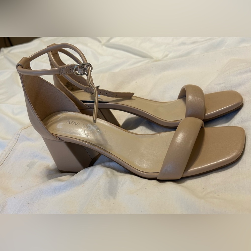 Nine West Beige Block Heel Sandals